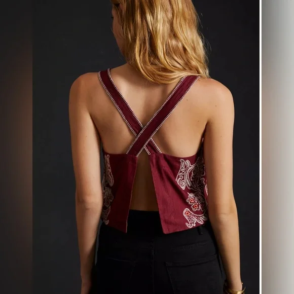 Anthropologie Sleeveless Embroidered Apron Tank Open Back Embroidered NWT Size L - Picture 3 of 16